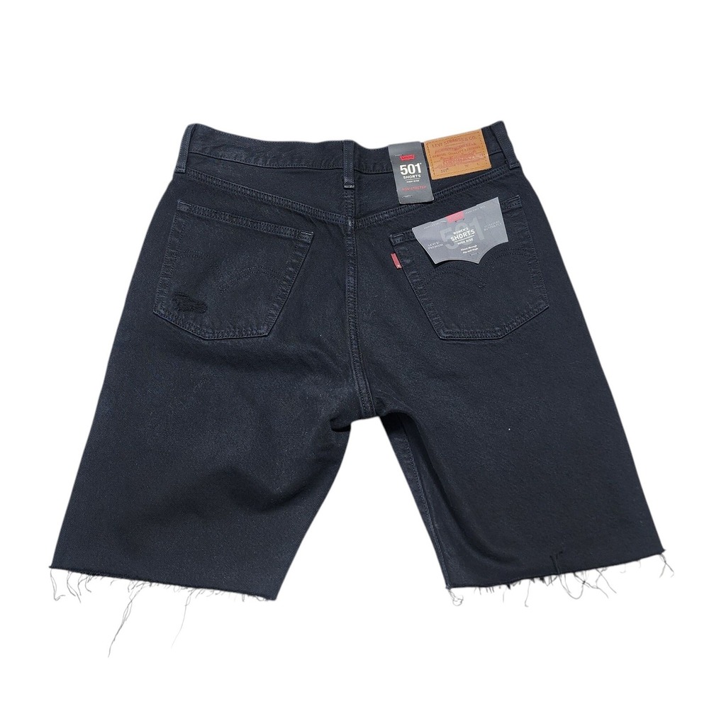 Levi's 501 Shorts Womens 29 Black Distressed High Rise Denim Cut Off Mid-Thigh - Picture 2 of 8